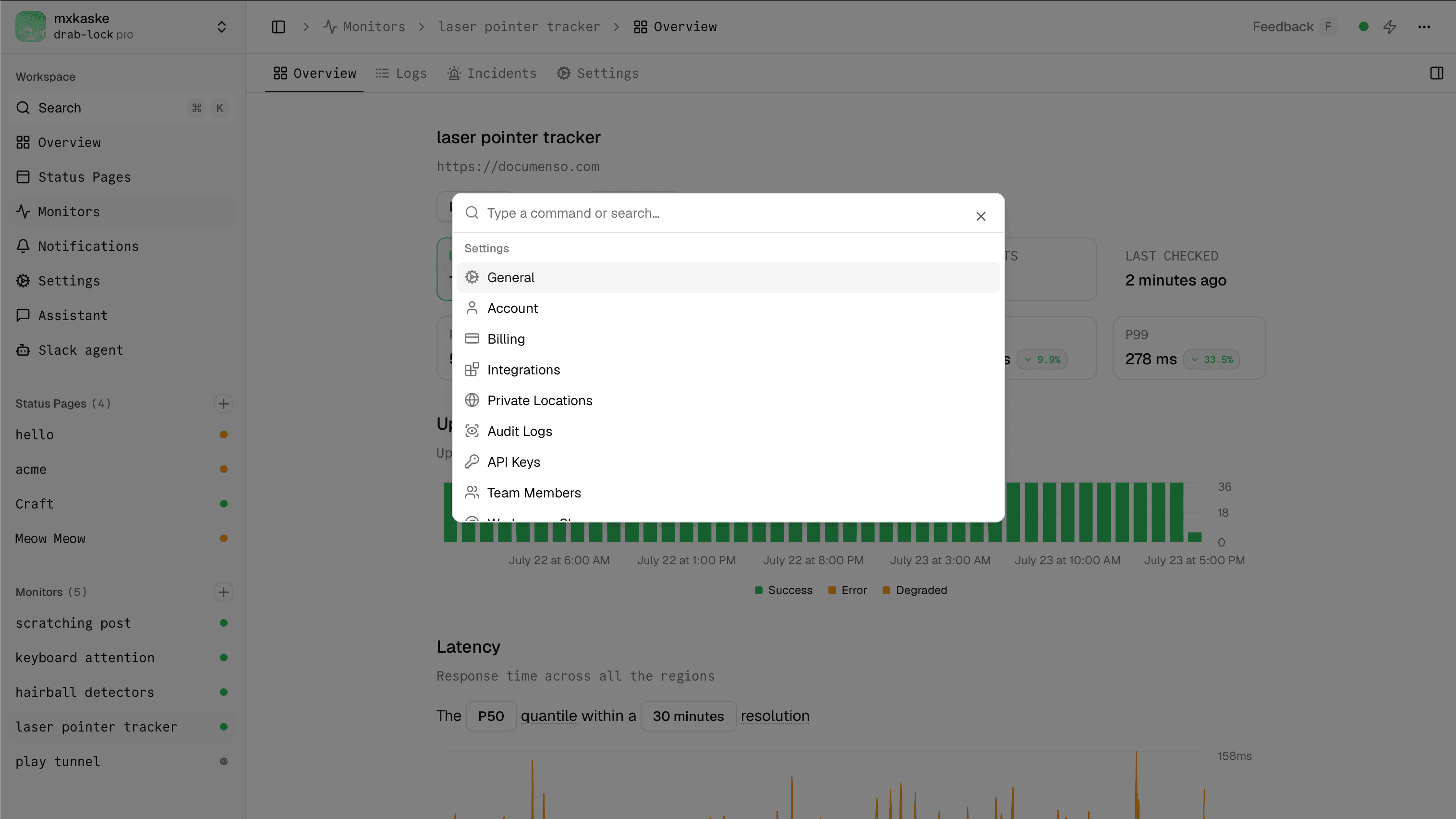 Command Menu for the Dashboard