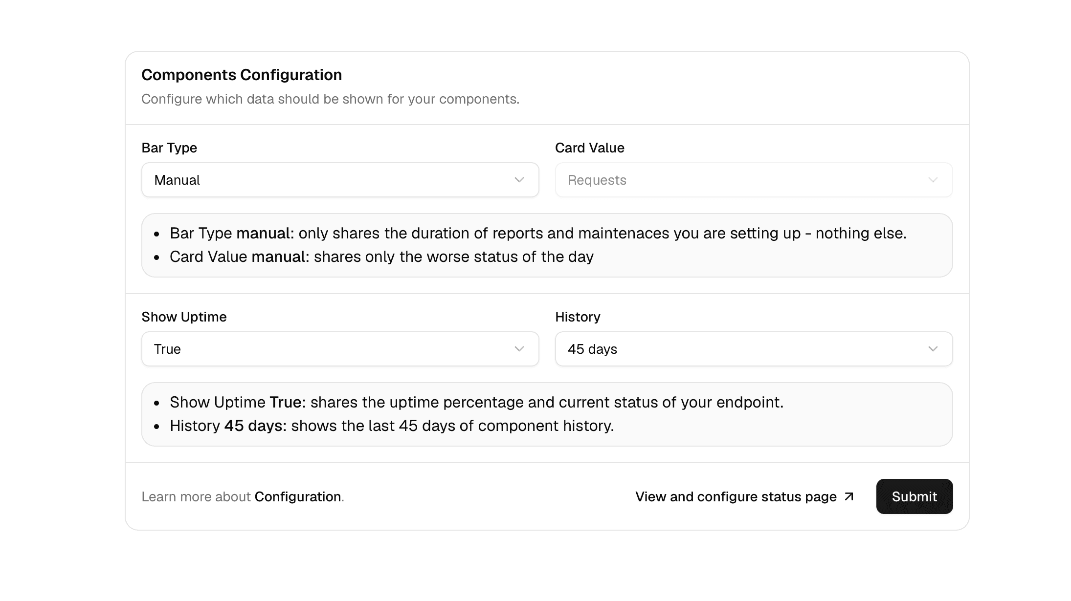 Configurable status page history