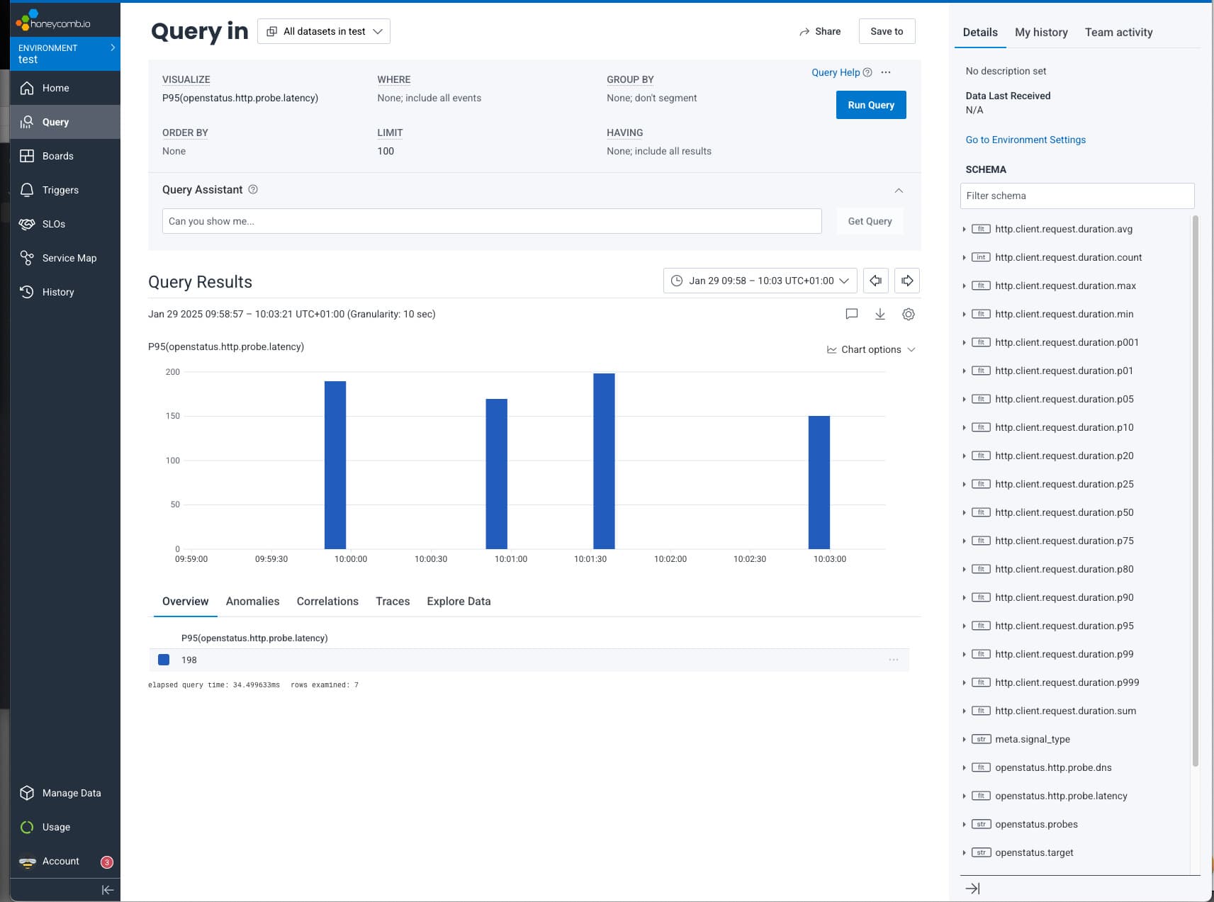 openstatus metrics in honeycomb