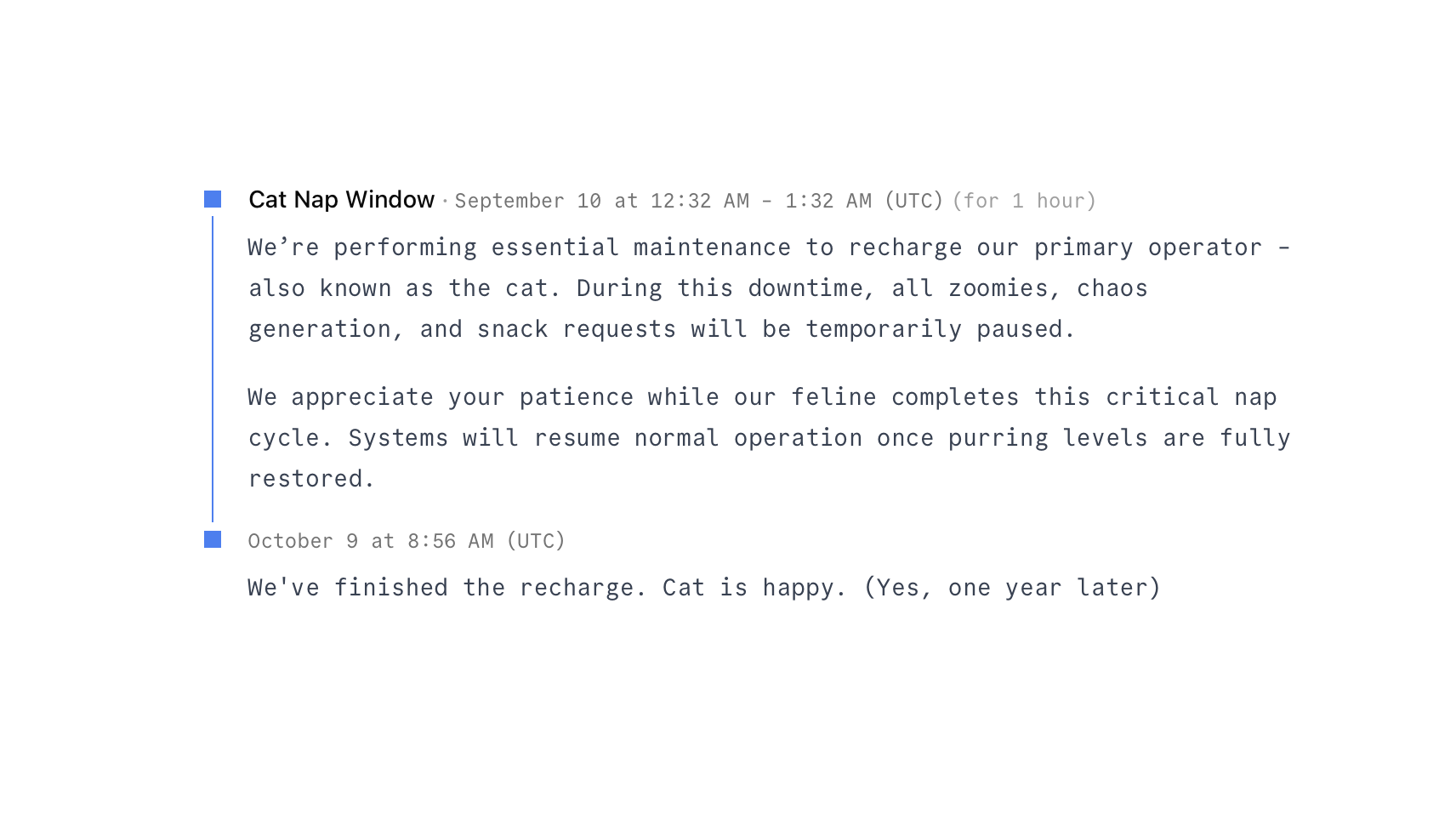 Maintenance timeline with progress updates in openstatus